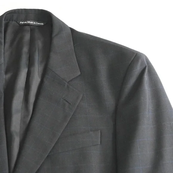 Paul Dione‎ 42R 34x32 Black Windowpane Lee CT 100% Wool Mens Jacket Pants Suit